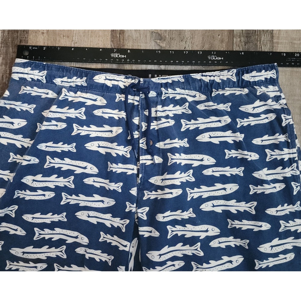 Duluth Trading Co Sleep Shorts Mens XL Blue Fish Print Cotton Knit Lounge Wear - Picture 3 of 8